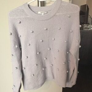 Madewell Light Purple Crew Neck Sweater with Pom Pom Details